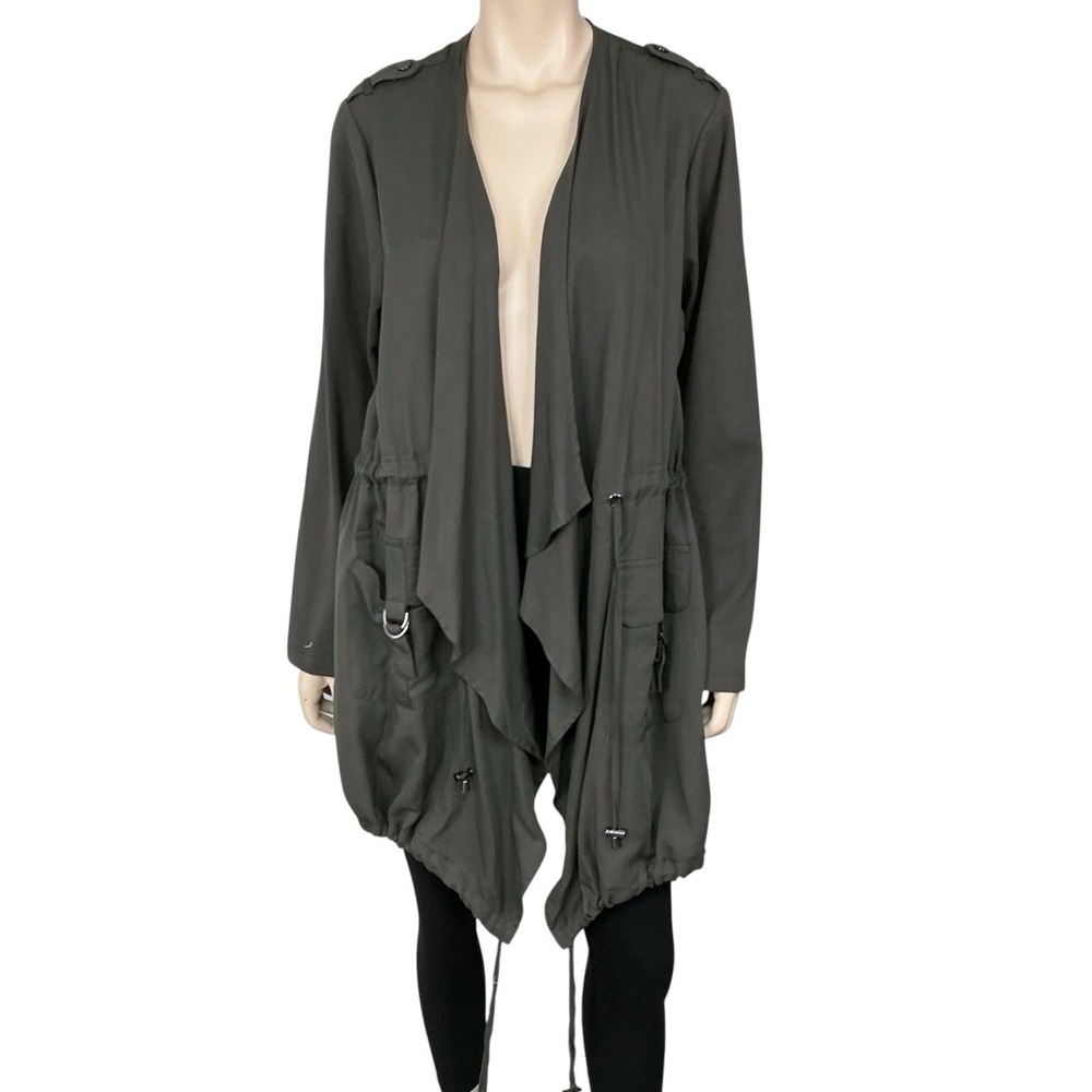 Dalia Jacket Women 2X Green Draped Long Sleeve Drawstring Tie Waist Olive NWT